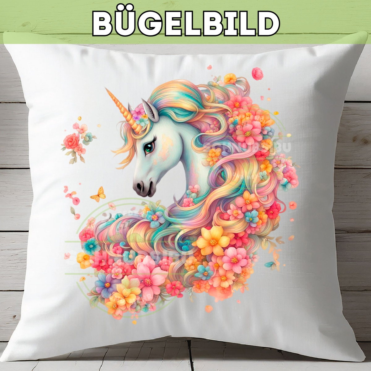 Bügelbild Blumen-Einhorn
